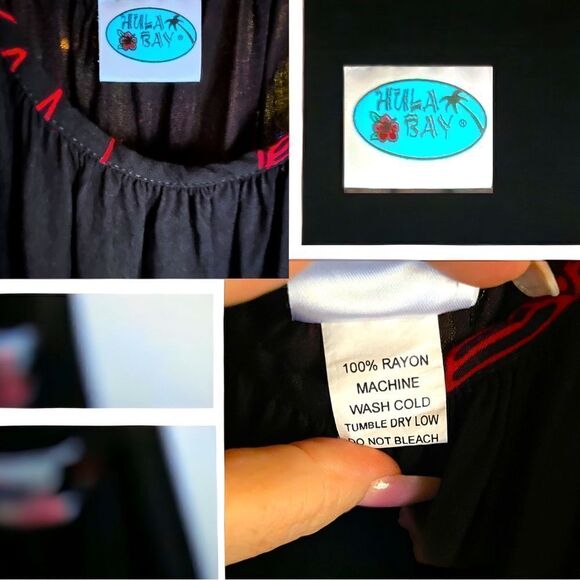 Hula Bay l Maxi l Sundress l Black w/ Tropical Red Floral l 100% Rayon l XXL EUC - Picture 5 of 8